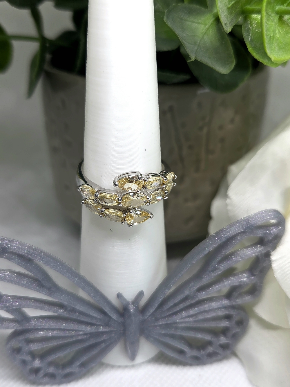 BP Lemon CZ Wrap Ring On Rhodium Plating